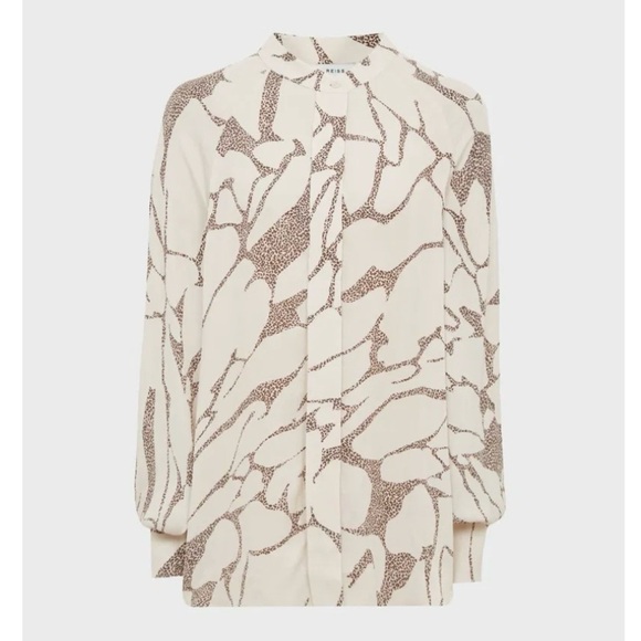 Reiss Harri abstract leopard motif Printed Shirt in Cream/Brown Size US 6 - Picture 3 of 10